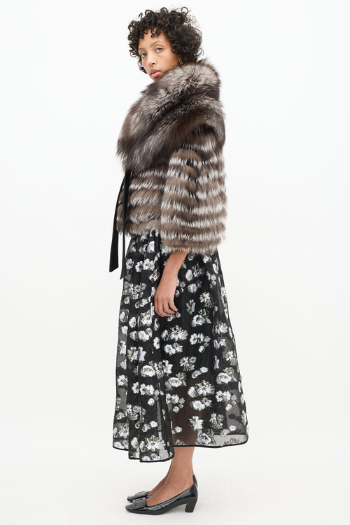 Rachel Comey Black & Grey Silk Floral A-Line Skirt