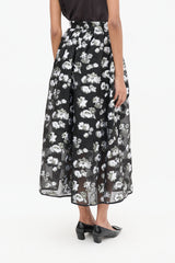 Rachel Comey Black & Grey Silk Floral A-Line Skirt