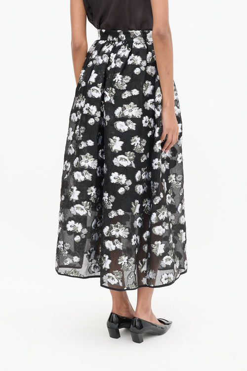 Rachel Comey Black & Grey Silk Floral A-Line Skirt