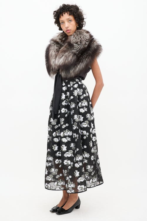 Rachel Comey Black & Grey Silk Floral A-Line Skirt