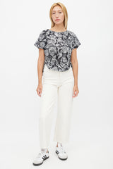 Rachel Comey Black & White Floral Linen Top