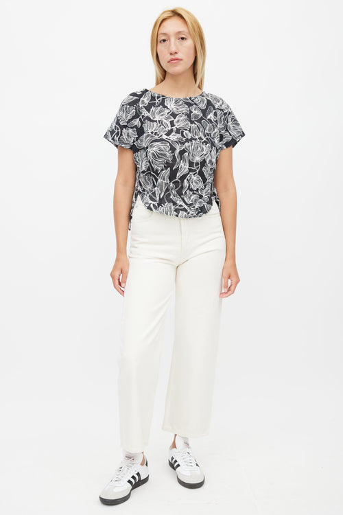 Rachel Comey Black & White Floral Linen Top