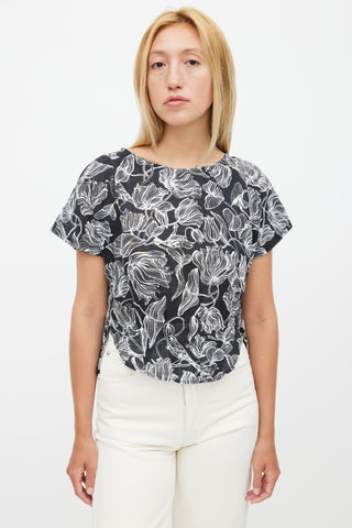 Rachel Comey Black & White Floral Linen Top