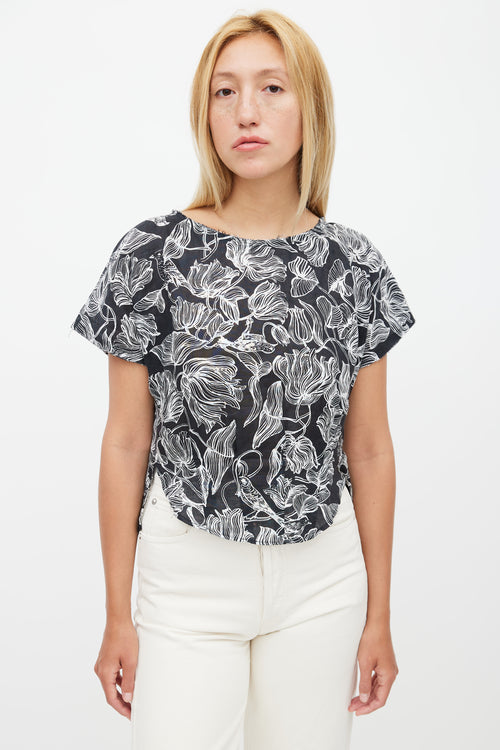 Rachel Comey Black & White Floral Linen Top