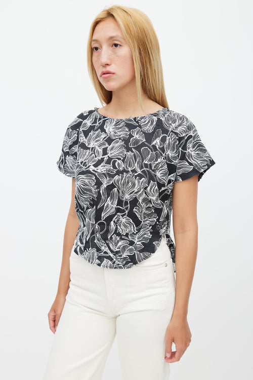 Rachel Comey Black & White Floral Linen Top