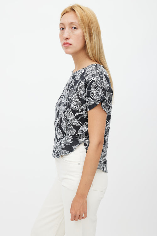 Rachel Comey Black & White Floral Linen Top