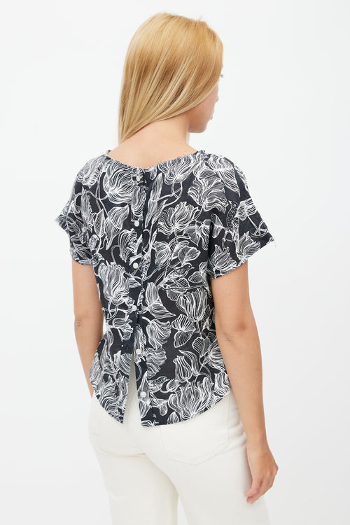Rachel Comey Black & White Floral Linen Top