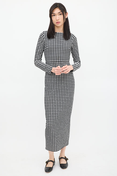 Rachel Comey Black & White Gingham Smocked Dress