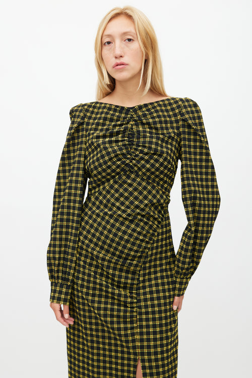 Rachel Comey Black & Yellow Plaid Ruched Dress