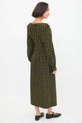 Rachel Comey Black & Yellow Seersucker Check Ruched Dress