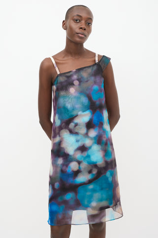 Rachel Comey Blue & Multi Silk Asymmetrical Shift Dress