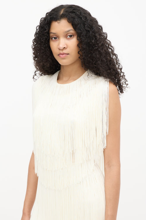 Rachel Comey Cream Fringe Sleeveless Crop Top