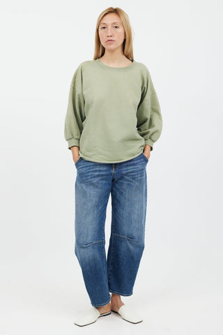 Rachel Comey Green Cropped Puff Sleeve Sweater