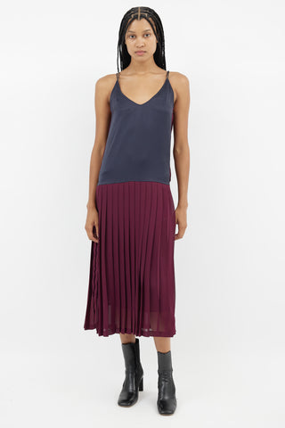 Rachel Comey Navy & Burgundy Pleated Dress
