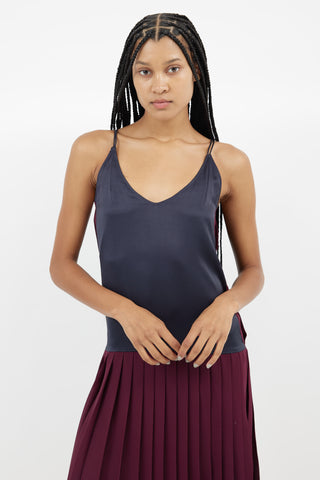 Rachel Comey Navy & Burgundy Pleated Dress