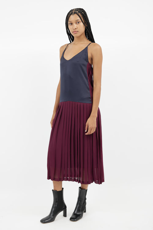 Rachel Comey Navy & Burgundy Pleated Dress