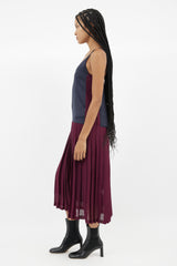 Rachel Comey Navy & Burgundy Pleated Dress