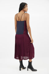 Rachel Comey Navy & Burgundy Pleated Dress