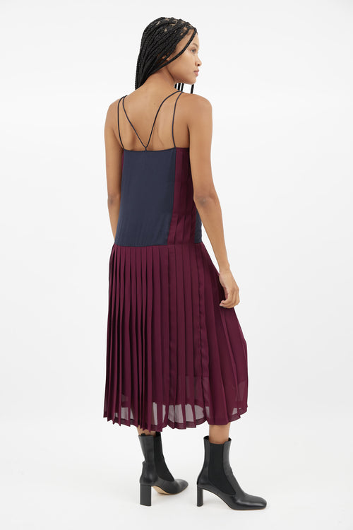 Rachel Comey Navy & Burgundy Pleated Dress