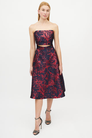Rachel Comey Navy & Red Jacquard Cut Out Dress