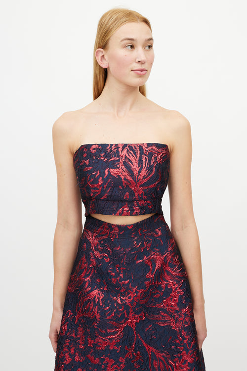 Rachel Comey Navy & Red Jacquard Cut Out Dress