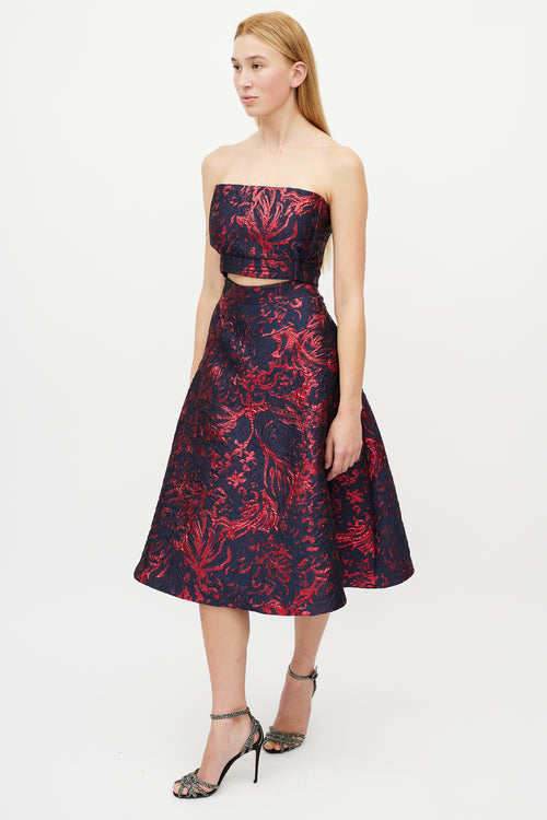 Rachel Comey Navy & Red Jacquard Cut Out Dress