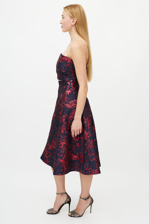 Rachel Comey Navy & Red Jacquard Cut Out Dress