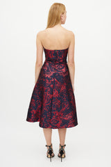 Rachel Comey Navy & Red Jacquard Cut Out Dress