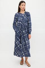 Rachel Comey Navy & White Cotton Check Printed Dress