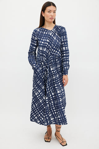Rachel Comey Navy & White Cotton Check Printed Dress