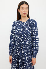 Rachel Comey Navy & White Cotton Check Printed Dress