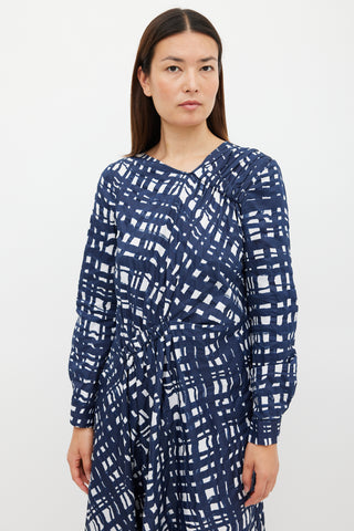 Rachel Comey Navy & White Cotton Check Printed Dress