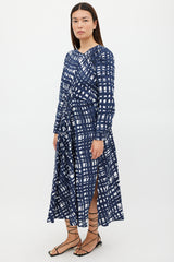 Rachel Comey Navy & White Cotton Check Printed Dress