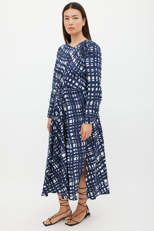 Rachel Comey Navy & White Cotton Check Printed Dress