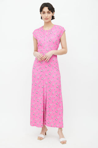 Rachel Comey Pink & Grey Floral Long Dress