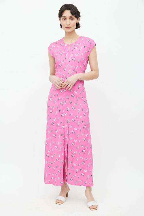 Rachel Comey Pink & Grey Floral Long Dress