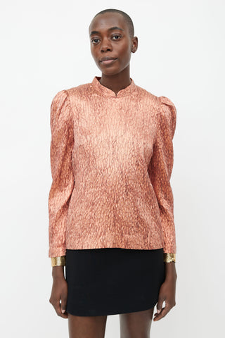 Rachel Comey Orange Metallic Silk Blend Textured Top