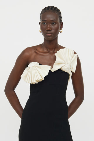 Rachel Gilbert Black & White Pleat Detail Sleeveless Dress