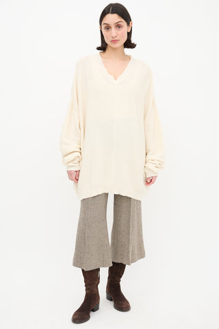 Raey Cream Cashmere Knit V-Neck Sweater