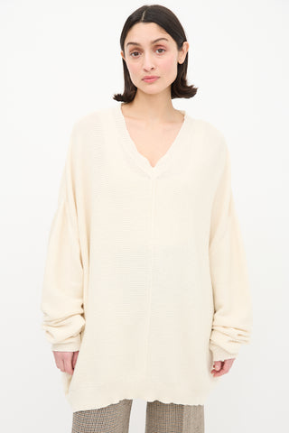 Raey Cream Cashmere Knit V-Neck Sweater