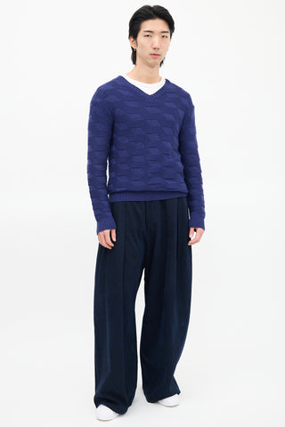 Raf Simons Blue Wool Geometric Knit Sweater