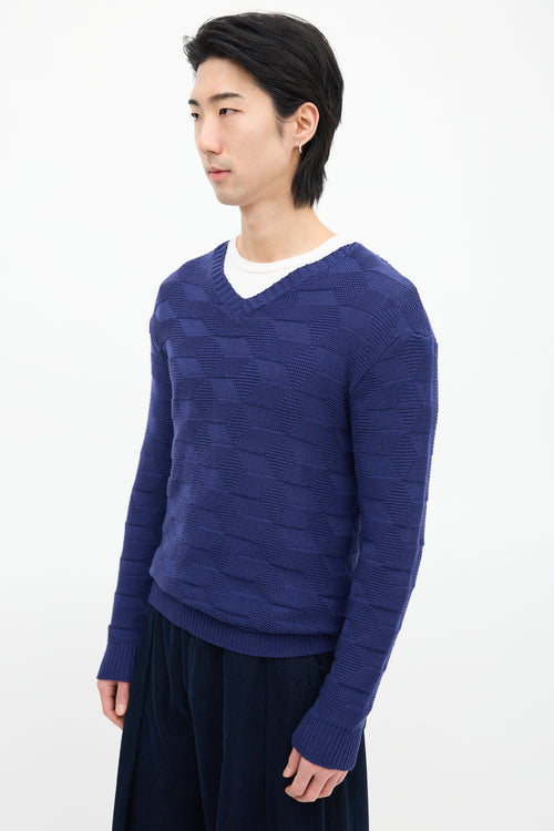 Raf Simons Blue Wool Geometric Knit Sweater