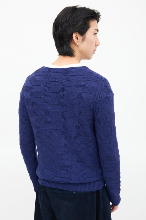 Raf Simons Blue Wool Geometric Knit Sweater