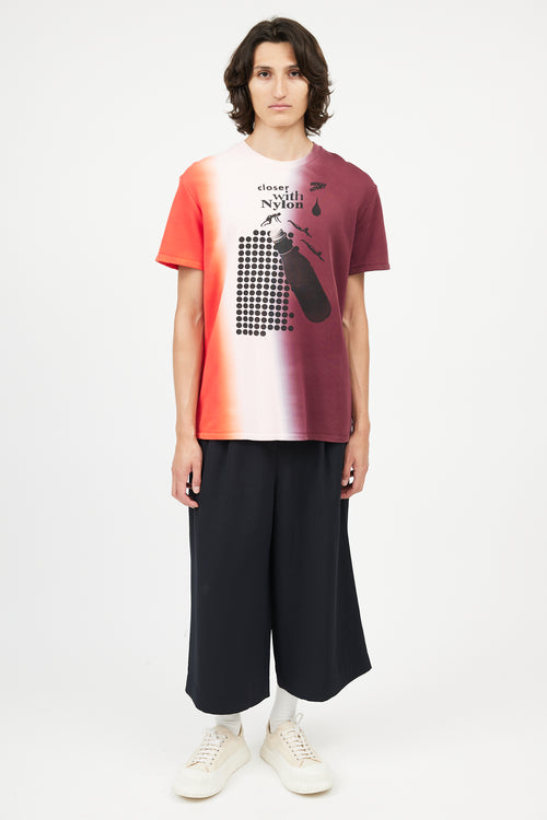 Raf Simons Red Tie Dye Closer With Nylon T-Shirt