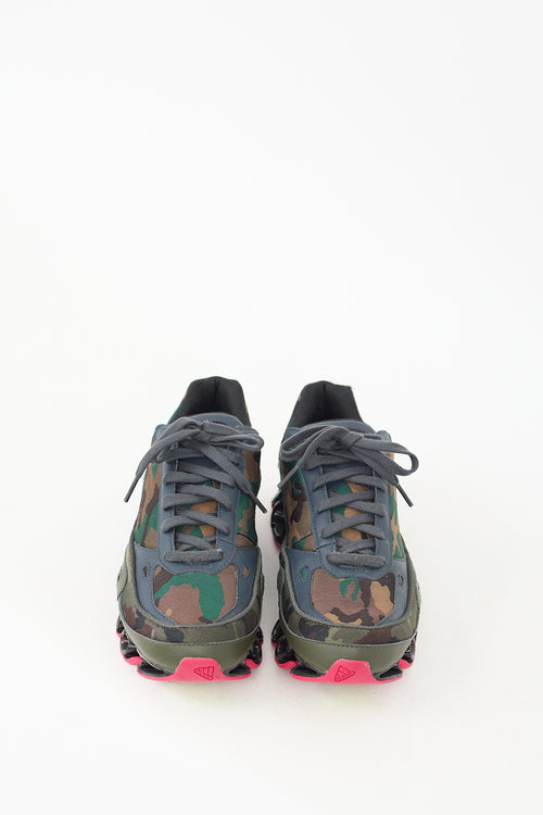 Raf Simons X Adidas Green & Multi Bounce Camo Sneaker