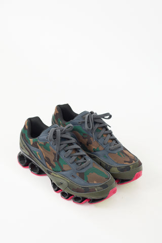 Raf Simons X Adidas Green & Multi Bounce Camo Sneaker