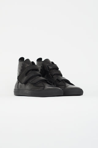 Raf Simons Black Leather Vecro High-Top Sneaker