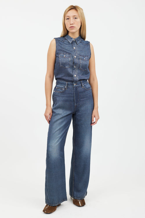 Rag & Bone Blue Faux Denim Jumpsuit