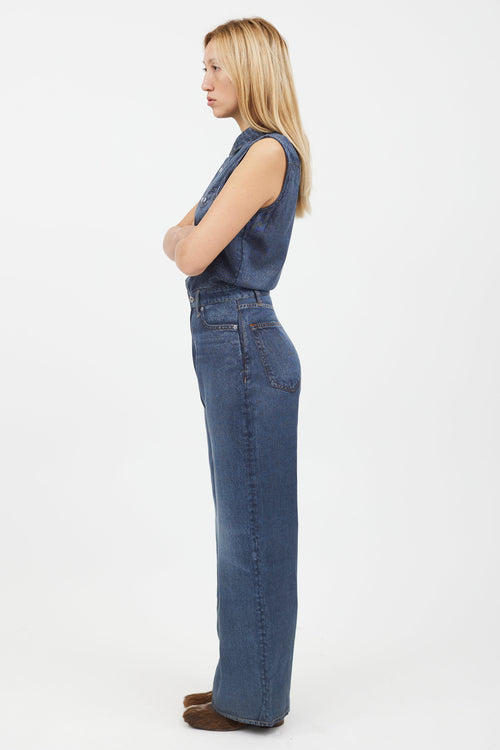 Rag & Bone Blue Faux Denim Jumpsuit