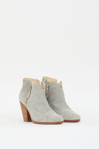 Rag & Bone Grey Suede Zip Ankle Boot